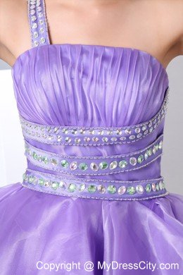 Lavender One Shoulder Evening Cocktail Dress with Cutout Back Ruffles