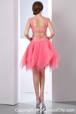 Watermelon Cocktail Dress with Stomach Cutout A-line Straps