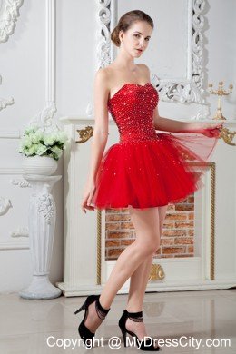 Red Sweetheart A-line Cocktail Dress with Beading Tulle 2013