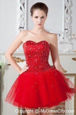 Red Sweetheart A-line Cocktail Dress with Beading Tulle 2013