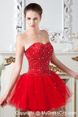 Red Sweetheart A-line Cocktail Dress with Beading Tulle 2013