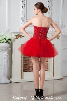 Red Sweetheart A-line Cocktail Dress with Beading Tulle 2013