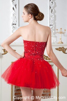 Red Sweetheart A-line Cocktail Dress with Beading Tulle 2013