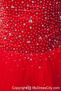 Red Sweetheart A-line Cocktail Dress with Beading Tulle 2013