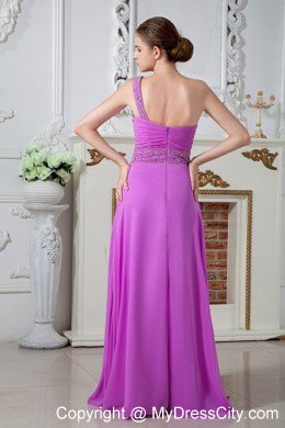 Fuchsia One Shoulder Evening Cocktail Dress with Ruches and Beading