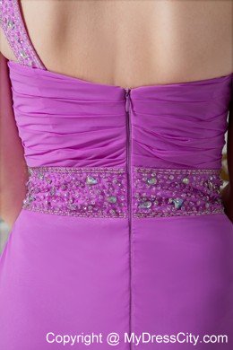 Fuchsia One Shoulder Evening Cocktail Dress with Ruches and Beading