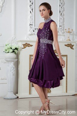 Eggplant Purple Asymmetrical Girls Cocktail Dresses with Beading