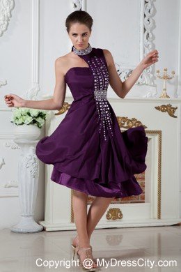 Eggplant Purple Asymmetrical Girls Cocktail Dresses with Beading