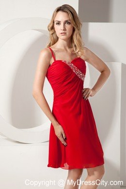 Red Spaghetti Straps Chiffon Cocktail Dress with Beading Side Zipper