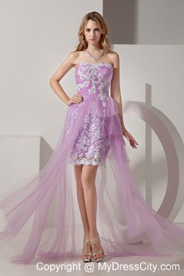 Lavender Strapless High-low Appliques Cocktail Party Dresses