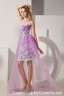 Lavender Strapless High-low Appliques Cocktail Party Dresses