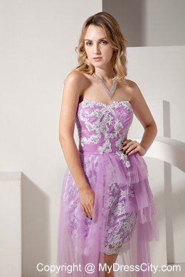 Lavender Strapless High-low Appliques Cocktail Party Dresses