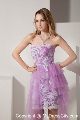 Lavender Strapless High-low Appliques Cocktail Party Dresses