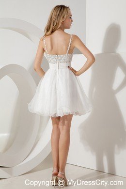 White Spaghetti Straps Organza Beading Cocktail Dress 2013