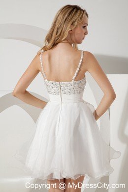 White Spaghetti Straps Organza Beading Cocktail Dress 2013