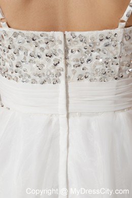 White Spaghetti Straps Organza Beading Cocktail Dress 2013