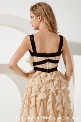 Champagne Square Ruffles Short Cocktail Dress with Chiffon