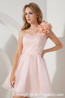 Baby Pink Princess Flower One Shoulder Ruches Cocktail Dress for Girl