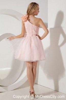 Baby Pink Princess Flower One Shoulder Ruches Cocktail Dress for Girl