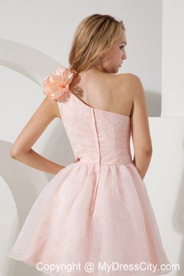 Baby Pink Princess Flower One Shoulder Ruches Cocktail Dress for Girl