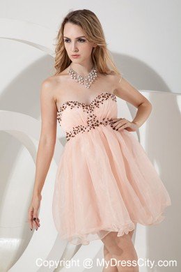 Baby Pink Sweetheart Beading Backless Organza Short Prom Dress