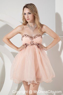 Baby Pink Sweetheart Beading Backless Organza Short Prom Dress