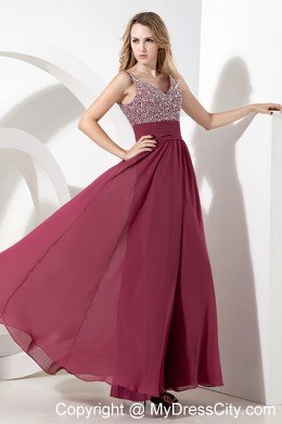 Straps Beading 2013 Burgundy Semi-formal Dress with Side Zipper