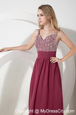 Straps Beading 2013 Burgundy Semi-formal Dress with Side Zipper