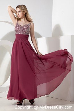 Straps Beading 2013 Burgundy Semi-formal Dress with Side Zipper