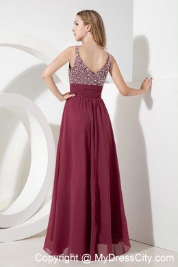 Straps Beading 2013 Burgundy Semi-formal Dress with Side Zipper