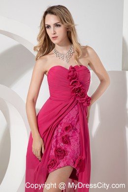 Hot Pink Sweetheart High-low Lace Cocktail Dress for Prom 2013