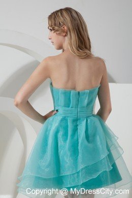 Aqua Blue A-line Strapless Organza Cocktail Dress with Ruches