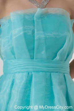 Aqua Blue A-line Strapless Organza Cocktail Dress with Ruches