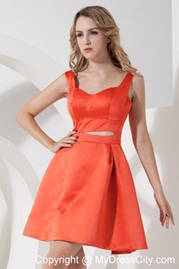 Orange Red A-line Satin Short Cocktail Reception Dresses with Straps