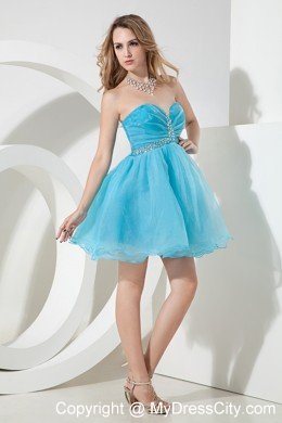 Baby Blue A-line Ruched and Beading Sweetheart Short Cocktail Dress