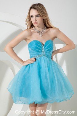 Baby Blue A-line Ruched and Beading Sweetheart Short Cocktail Dress