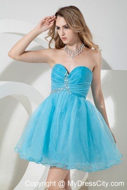 Baby Blue A-line Ruched and Beading Sweetheart Short Cocktail Dress