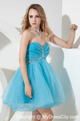 Baby Blue A-line Ruched and Beading Sweetheart Short Cocktail Dress