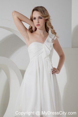 White Empire One Shoulder Short Prom Cocktail Dress with Chiffon