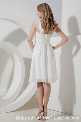 White Empire One Shoulder Short Prom Cocktail Dress with Chiffon