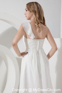 White Empire One Shoulder Short Prom Cocktail Dress with Chiffon