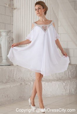 2013 Simple Asymmetrical White Chiffon Empire Cocktail Dress