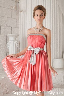 Watermelon Red Strapless Sash Pleat Homecoming Cocktail Dresses