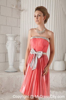 Watermelon Red Strapless Sash Pleat Homecoming Cocktail Dresses