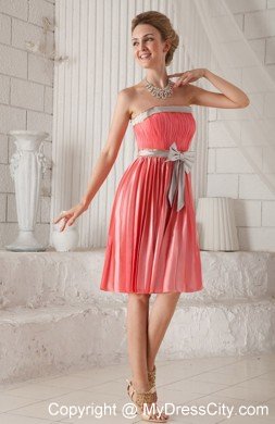 Watermelon Red Strapless Sash Pleat Homecoming Cocktail Dresses