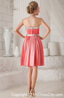 Watermelon Red Strapless Sash Pleat Homecoming Cocktail Dresses