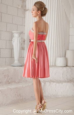 Watermelon Red Strapless Sash Pleat Homecoming Cocktail Dresses