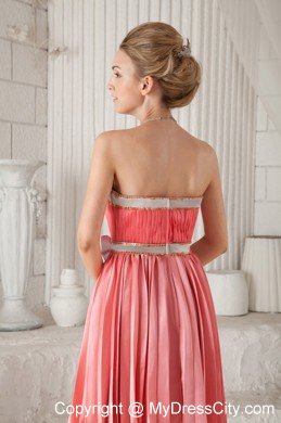 Watermelon Red Strapless Sash Pleat Homecoming Cocktail Dresses