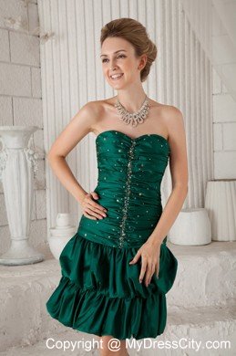 Green Sweetheart Pick-ups Prom Cocktail Dress with Ruches Beading