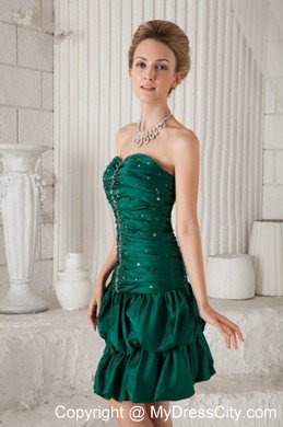 Green Sweetheart Pick-ups Prom Cocktail Dress with Ruches Beading